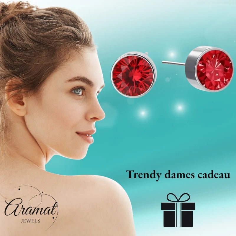 Oorstekers – Staal Kristal Rood Zilverkleur (6mm) - Aramat Jewels - Oorbellen - cadeautip
