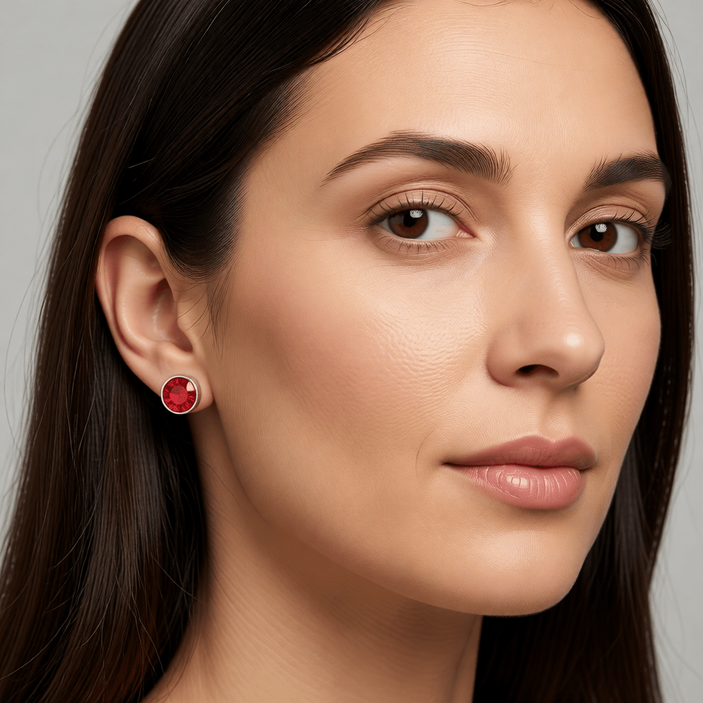 Oorstekers – Staal Kristal Rood Zilverkleur (6mm) - Aramat Jewels - Oorbellen - cadeautip