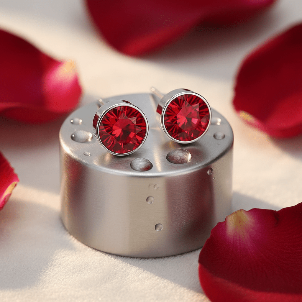 Oorstekers – Staal Kristal Rood Zilverkleur (6mm) - Aramat Jewels - Oorbellen - cadeautip