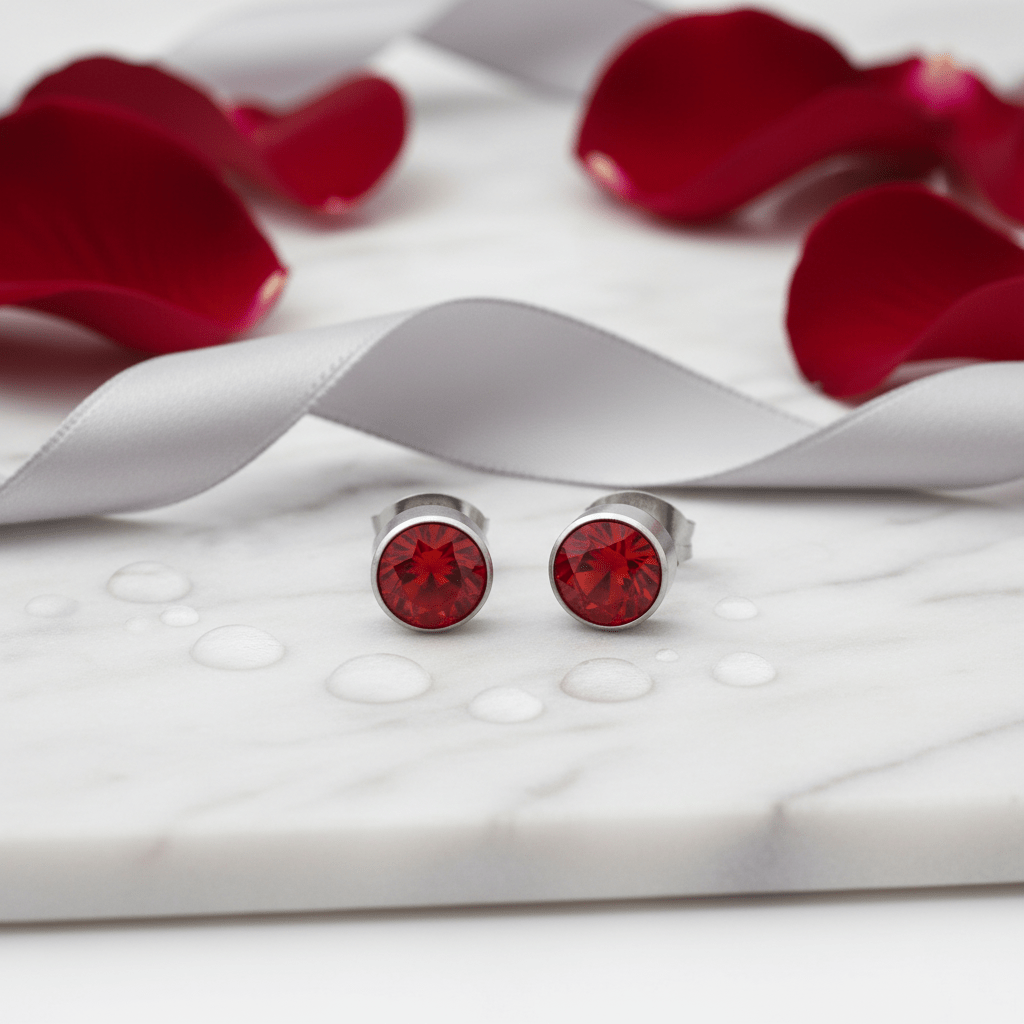 Oorstekers – Staal Kristal Rood Zilverkleur (7mm) - Aramat Jewels - Oorbellen - cadeautip