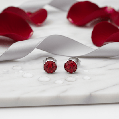 Oorstekers – Staal Kristal Rood Zilverkleur (7mm) - Aramat Jewels - Oorbellen - cadeautip