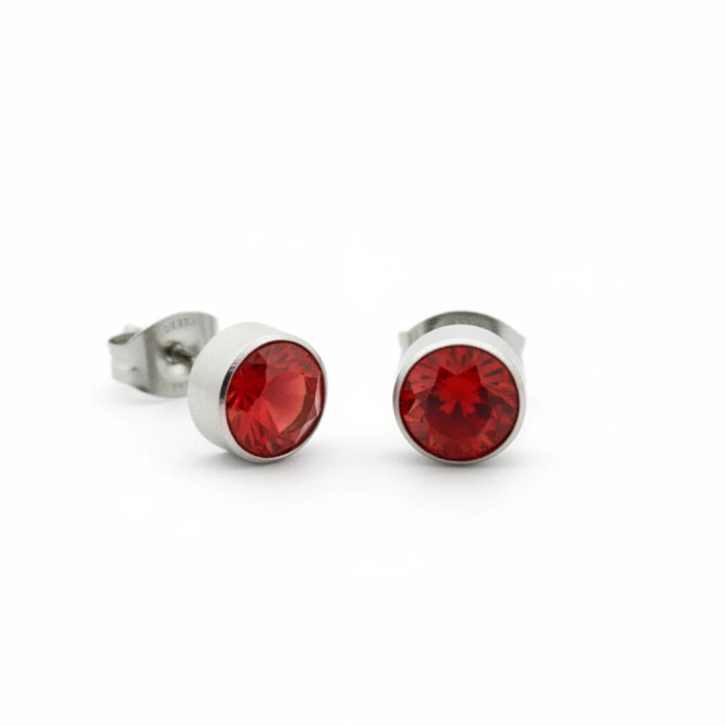 Oorstekers – Staal Kristal Rood Zilverkleur (7mm) - Aramat Jewels - Oorbellen - cadeautip