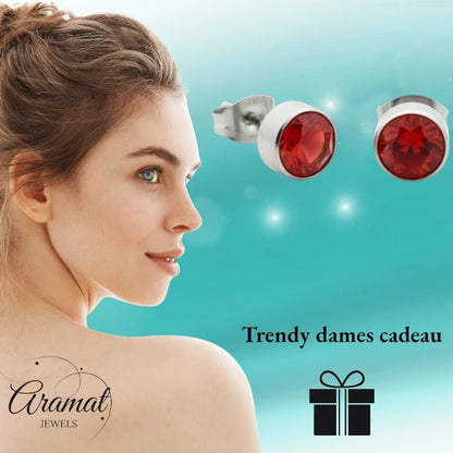 Oorstekers – Staal Kristal Rood Zilverkleur (7mm) - Aramat Jewels - Oorbellen - cadeautip
