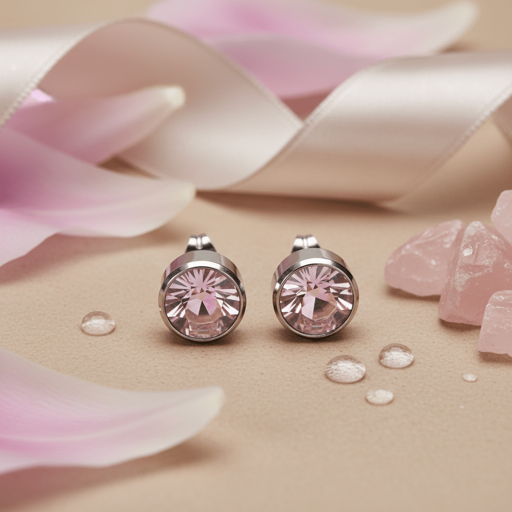 Oorstekers – Staal Kristal Roze Zilverkleur (10mm) - Aramat Jewels - Oorbellen - cadeautip