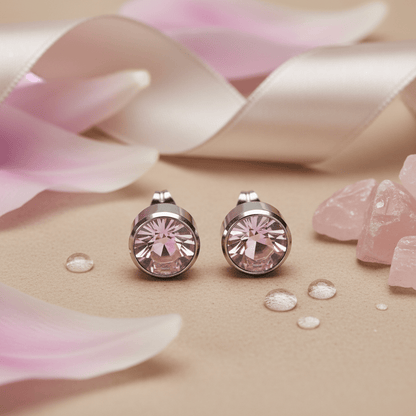 Oorstekers – Staal Kristal Roze Zilverkleur (10mm) - Aramat Jewels - Oorbellen - cadeautip