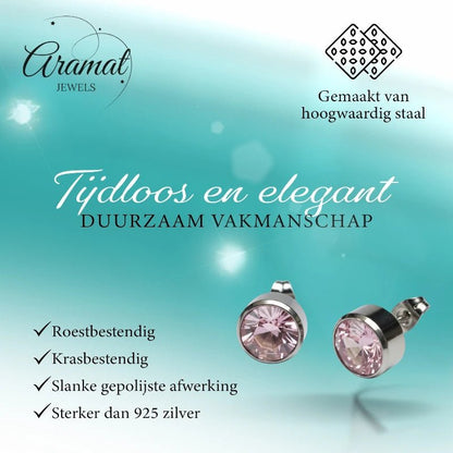 Oorstekers – Staal Kristal Roze Zilverkleur (10mm) - Aramat Jewels - Oorbellen - cadeautip