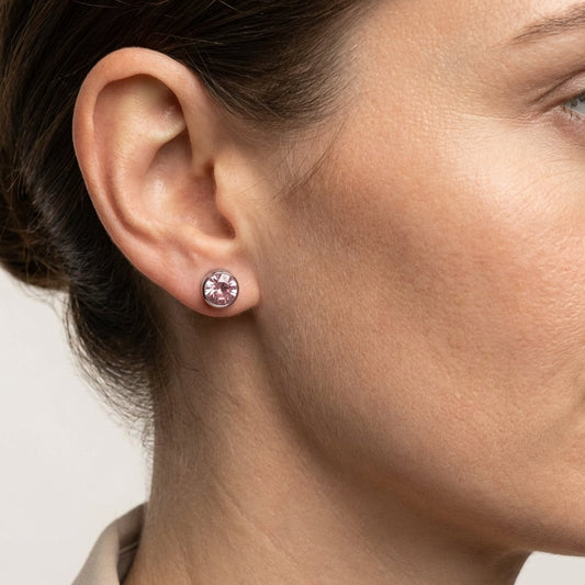 Oorstekers – Staal Kristal Roze Zilverkleur (10mm) - Aramat Jewels - Oorbellen - cadeautip