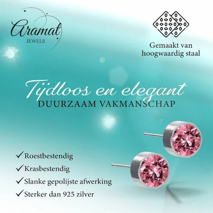Oorstekers – Staal Kristal Roze Zilverkleur (6mm) - Aramat Jewels - Oorbellen - cadeautip