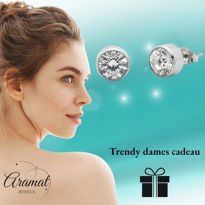 Oorstekers – Staal Kristal Transparant Zilverkleur (10mm) - Aramat Jewels - Oorbellen - cadeautip