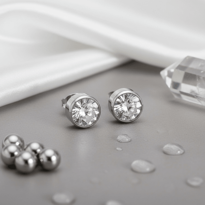 Oorstekers – Staal Kristal Transparant Zilverkleur (10mm) - Aramat Jewels - Oorbellen - cadeautip
