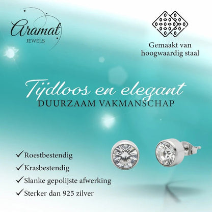 Oorstekers – Staal Kristal Transparant Zilverkleur (10mm) - Aramat Jewels - Oorbellen - cadeautip