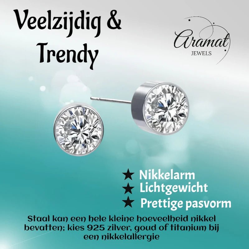 Oorstekers – Staal Kristal Transparant Zilverkleur (6mm) - Aramat Jewels - Oorbellen - cadeautip