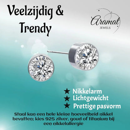 Oorstekers – Staal Kristal Transparant Zilverkleur (6mm) - Aramat Jewels - Oorbellen - cadeautip