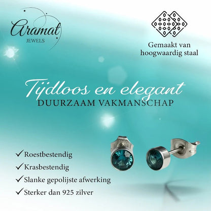 Oorstekers – Staal Kristal Zeeblauw Zilverkleur (5mm) - Aramat Jewels - Oorbellen - cadeautip