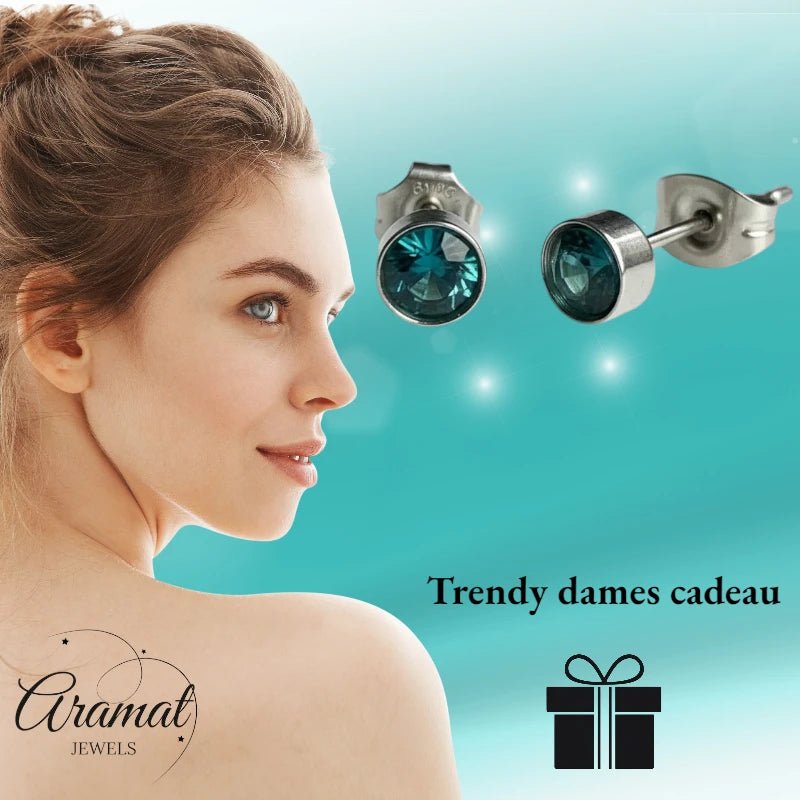 Oorstekers – Staal Kristal Zeeblauw Zilverkleur (5mm) - Aramat Jewels - Oorbellen - cadeautip