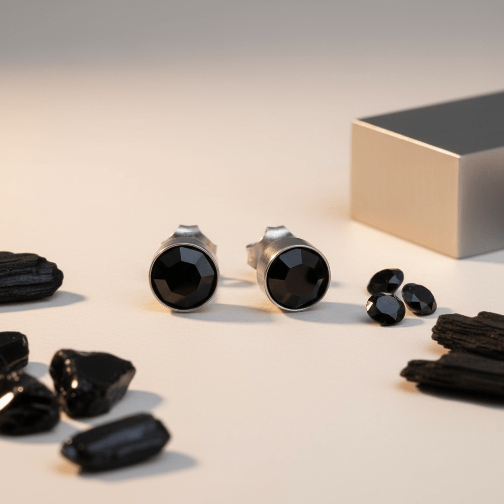 Oorstekers – Staal Kristal Zwart Zilverkleur (8mm) - Aramat Jewels - Oorbellen - cadeautip