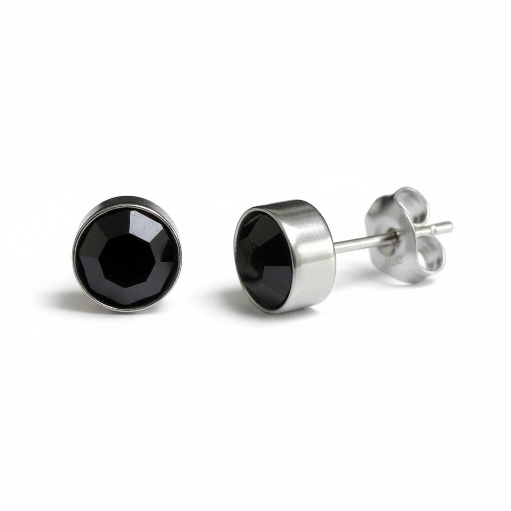 Oorstekers – Staal Kristal Zwart Zilverkleur (8mm) - Aramat Jewels - Oorbellen - cadeautip