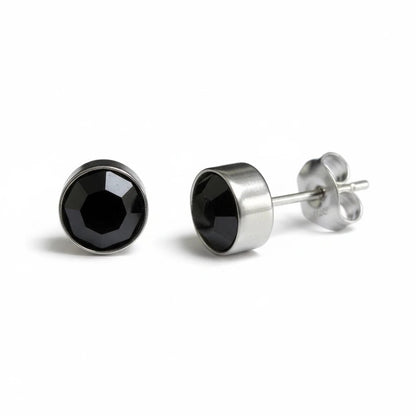 Oorstekers – Staal Kristal Zwart Zilverkleur (8mm) - Aramat Jewels - Oorbellen - cadeautip