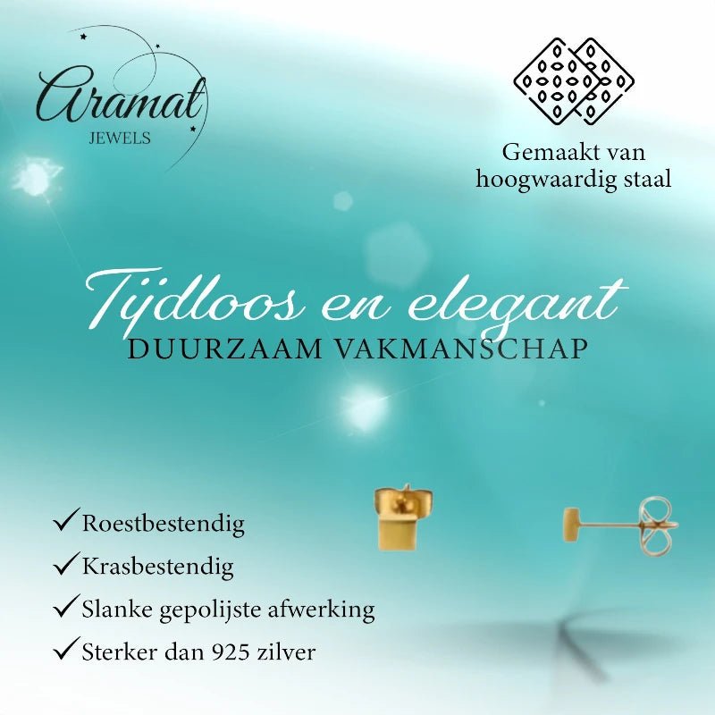 Oorstekers – Staal Vierkant Goudkleurig (3mm) - Aramat Jewels - Oorbellen - cadeautip