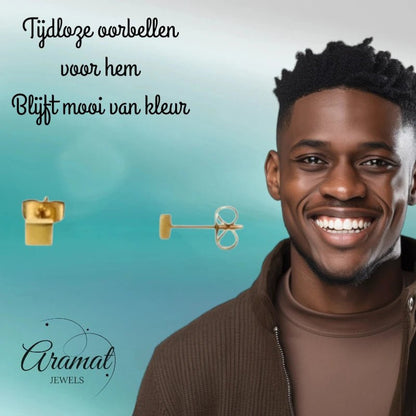 Oorstekers – Staal Vierkant Goudkleurig (3mm) - Aramat Jewels - Oorbellen - cadeautip