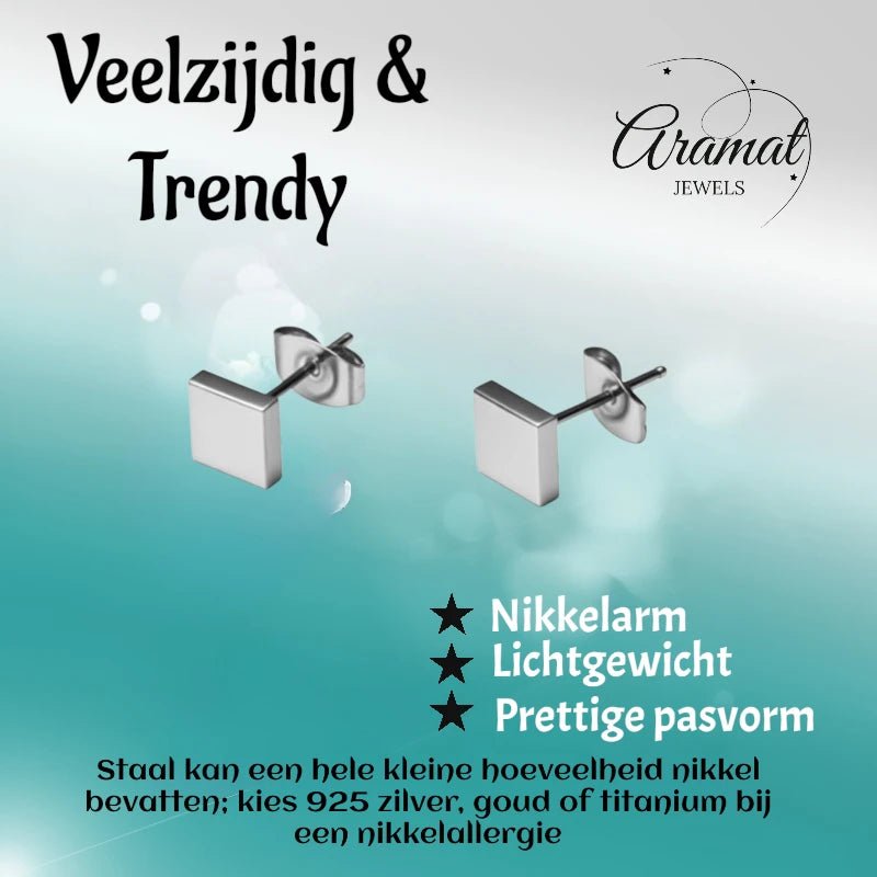 Oorstekers – Staal Vierkant Zilverkleurig (5mm) - Aramat Jewels - Oorbellen - cadeautip