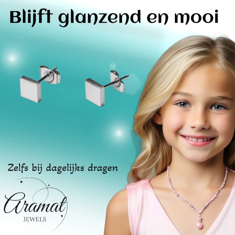 Oorstekers – Staal Vierkant Zilverkleurig (5mm) - Aramat Jewels - Oorbellen - cadeautip