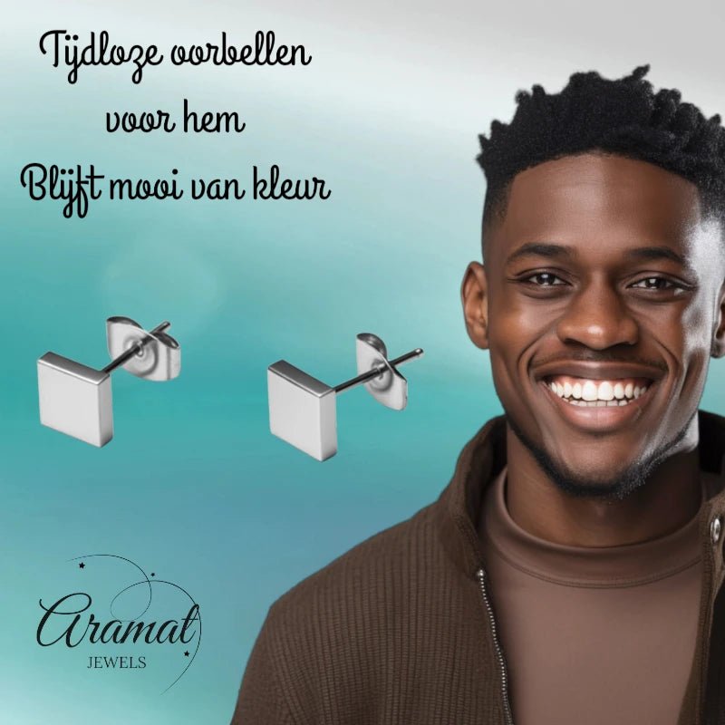 Oorstekers – Staal Vierkant Zilverkleurig (5mm) - Aramat Jewels - Oorbellen - cadeautip