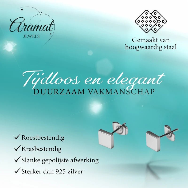 Oorstekers – Staal Vierkant Zilverkleurig (5mm) - Aramat Jewels - Oorbellen - cadeautip