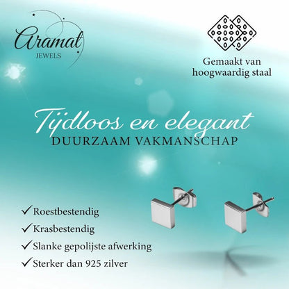 Oorstekers – Staal Vierkant Zilverkleurig (5mm) - Aramat Jewels - Oorbellen - cadeautip