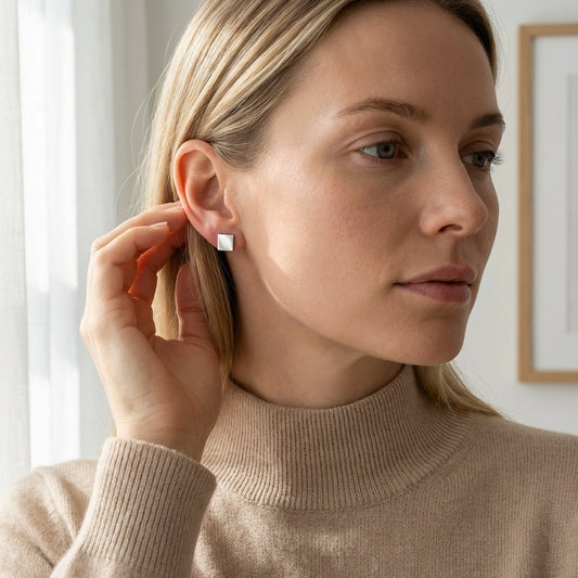 Oorstekers – Staal Vierkant Zilverkleurig (7mm) - Aramat Jewels - Oorbellen - cadeautip