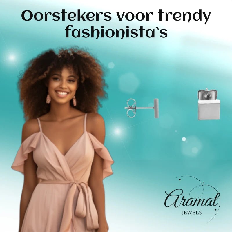 Oorstekers – Staal Vierkant Zilverkleurig (7mm) - Aramat Jewels - Oorbellen - cadeautip