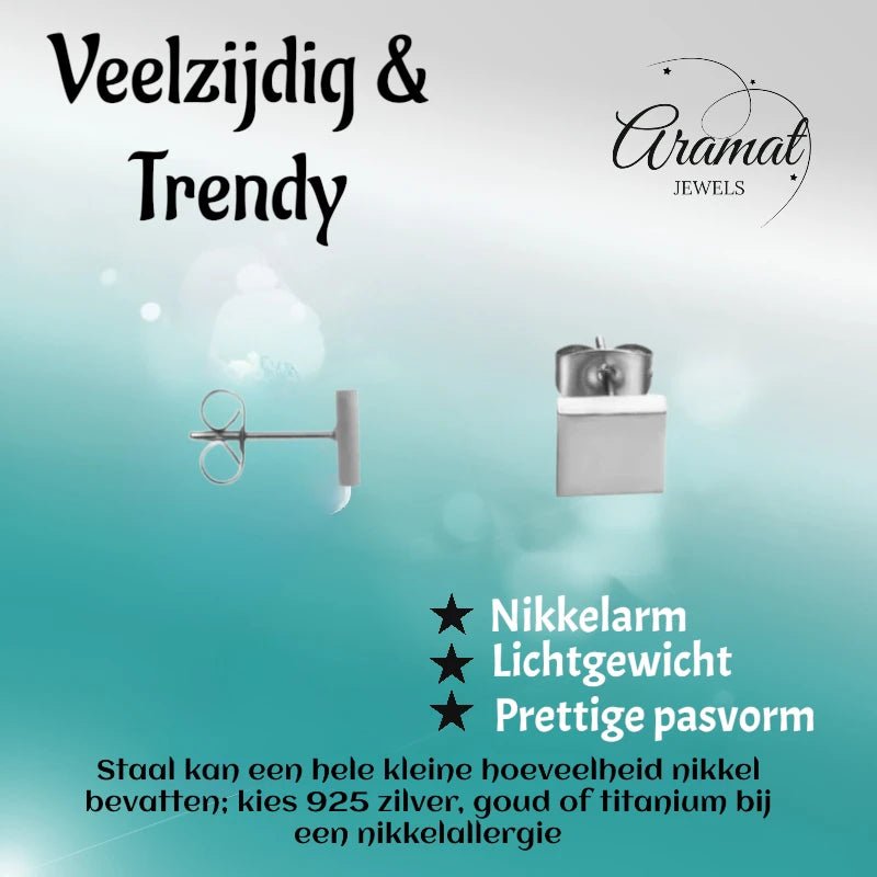 Oorstekers – Staal Vierkant Zilverkleurig (7mm) - Aramat Jewels - Oorbellen - cadeautip
