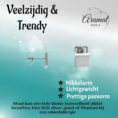Oorstekers – Staal Vierkant Zilverkleurig (7mm) - Aramat Jewels - Oorbellen - cadeautip
