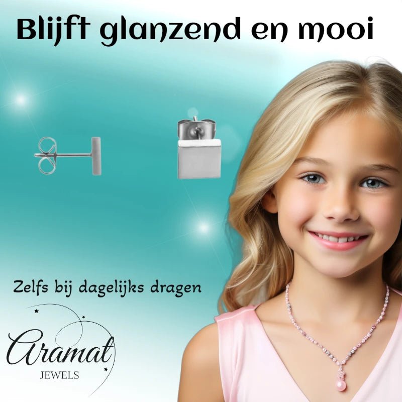 Oorstekers – Staal Vierkant Zilverkleurig (7mm) - Aramat Jewels - Oorbellen - cadeautip