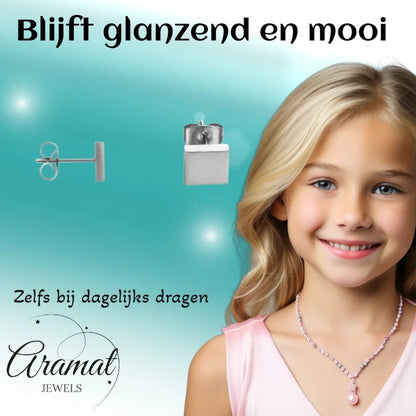 Oorstekers – Staal Vierkant Zilverkleurig (7mm) - Aramat Jewels - Oorbellen - cadeautip