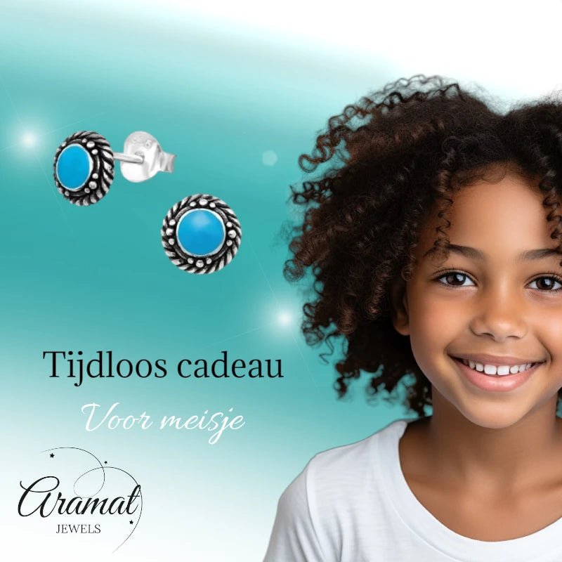 Oorstekers – Sterling Zilver Bali Etnisch Blauw Emaille 6mm Rond Geoxideerd - Aramat Jewels - Oorbellen - cadeautip