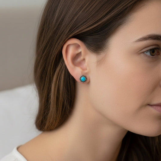 Oorstekers – Sterling Zilver Bali Etnisch Blauw Emaille 6mm Rond Geoxideerd - Aramat Jewels - Oorbellen - cadeautip