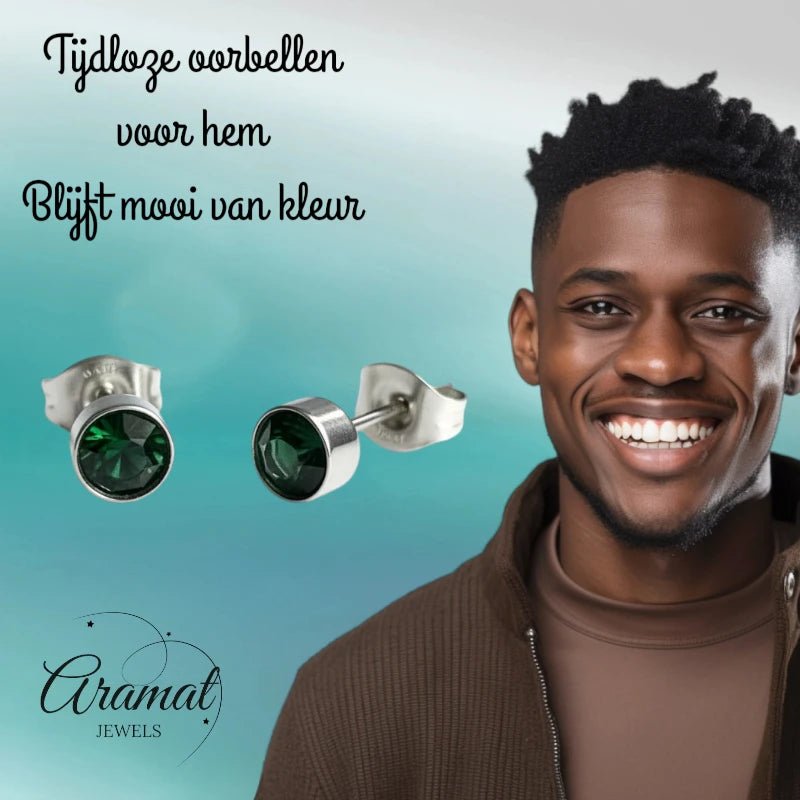 Oorstuds – Staal Kristal Groen Zilverkleur (5mm) - Aramat Jewels - Oorbellen - cadeautip