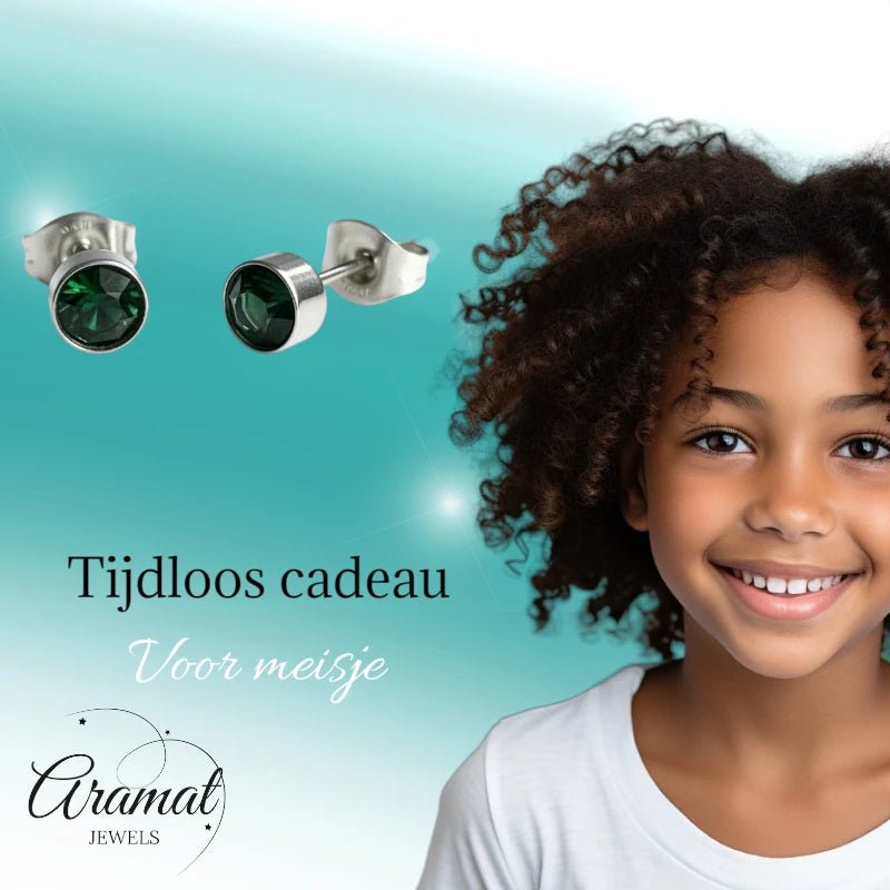 Oorstuds – Staal Kristal Groen Zilverkleur (5mm) - Aramat Jewels - Oorbellen - cadeautip