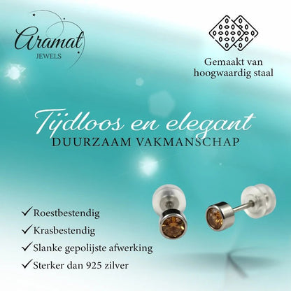 Oorstuds – Staal Kristal Topaas Zilverkleur (4mm) - Aramat Jewels - Oorbellen - cadeautip