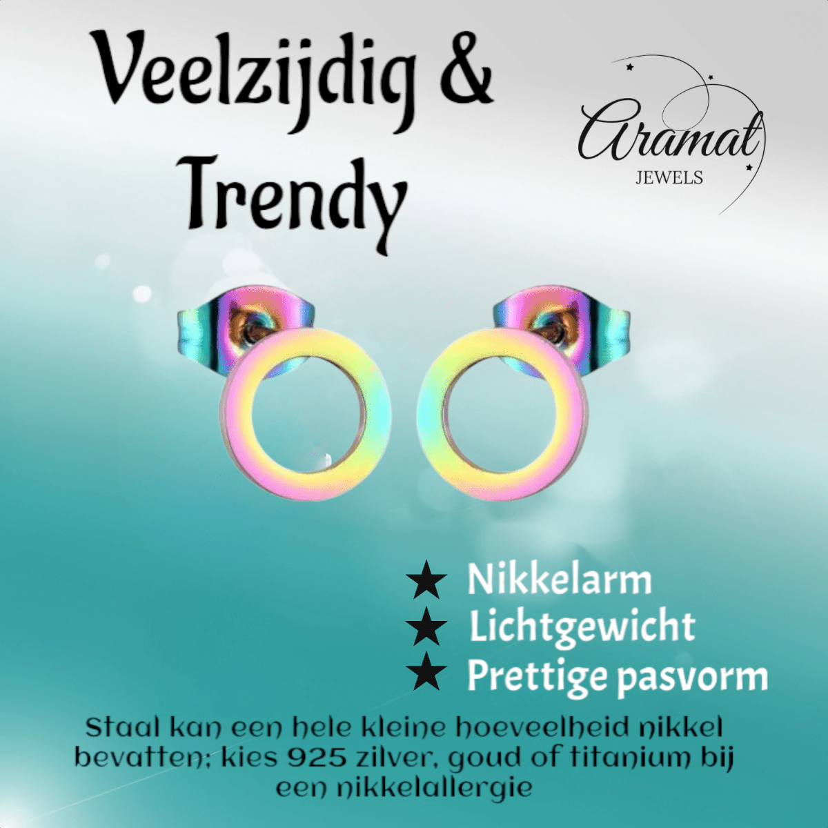 Open Cirkel Oorbellen Multikleur – 9mm - Aramat Jewels - Oorbellen - cadeautip