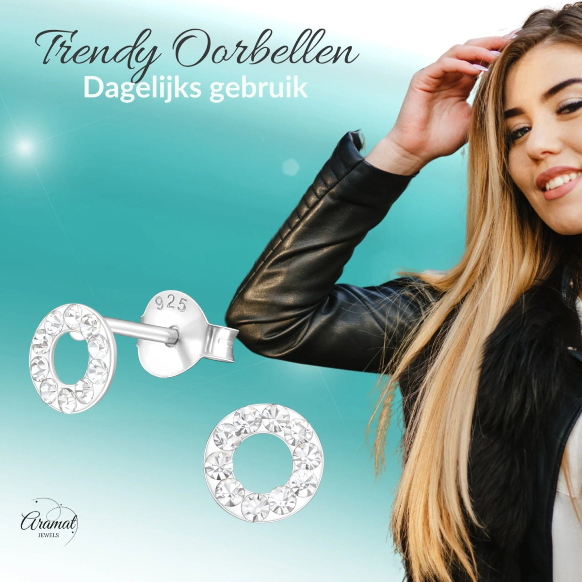 Open cirkel oorbellen zilver transparant kristal - Aramat Jewels - Oorbellen - cadeautip