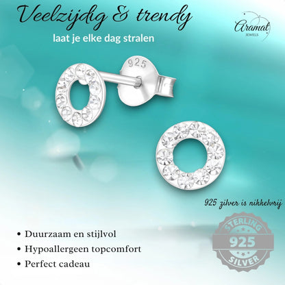 Open cirkel oorbellen zilver transparant kristal - Aramat Jewels - Oorbellen - cadeautip
