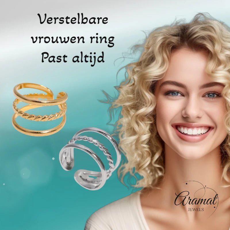 Open Ring Driedubbele Band: Glad en Gedraaid (15 mm Breed) - Aramat Jewels - Ringen - cadeautip