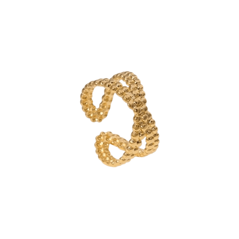 Open Ring Gekruiste Lijn met Bolletjes Reliëf (Verstelbaar RVS) - Aramat Jewels - Ringen - cadeautip