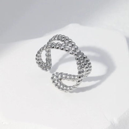 Open Ring Gekruiste Lijn met Bolletjes Reliëf (Verstelbaar RVS) - Aramat Jewels - Ringen - cadeautip