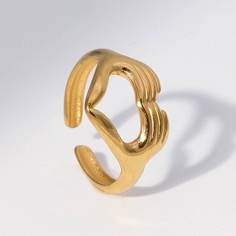 Open Ring RVS Hart met Handen Symbool (14 mm Breed) - Aramat Jewels - Ringen - cadeautip