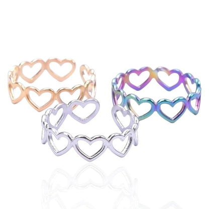 Open Ring RVS Hartjes Schakel (Multicolor, Zilver - of Goudkleur) - Aramat Jewels - Ringen - cadeautip