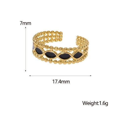 Open Ring RVS met Bolletjes Motief en Emaille Eclips (7 mm) - Aramat Jewels - Ringen - cadeautip