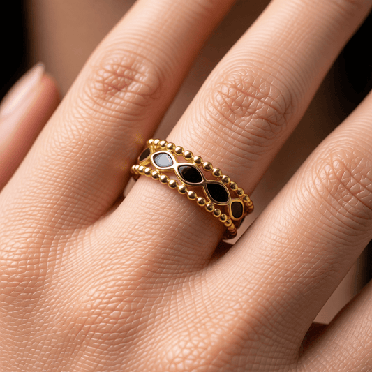 Open Ring RVS met Bolletjes Motief en Emaille Eclips (7 mm) - Aramat Jewels - Ringen - cadeautip